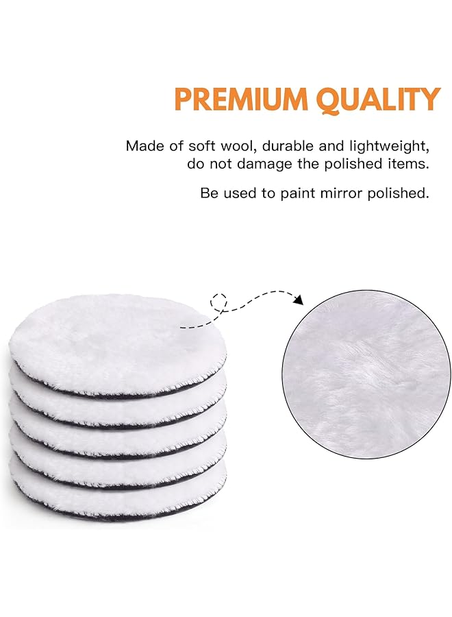 KASTWAVE 7 Pcs 5 Inch Polishing Buffing Wheel For Drill Wool Pads, 125Mm Wheel Polishing Pads Woolen Polishing Waxing Pads Kits With M14 Drill Buffer Adapter - Image 3
