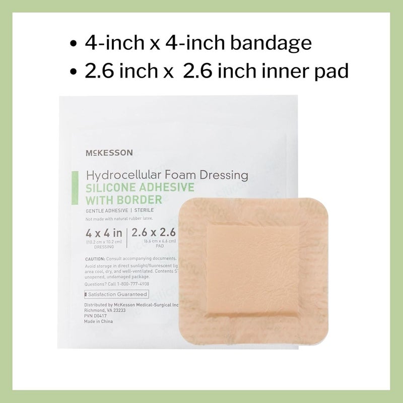McKesson Hydrocellular Foam Dressings Sterile Silicone Adhesive with Border Dimension 4 in x 4 in Pad 3 in x 3 in 10 Count 1 Pack - Image 4
