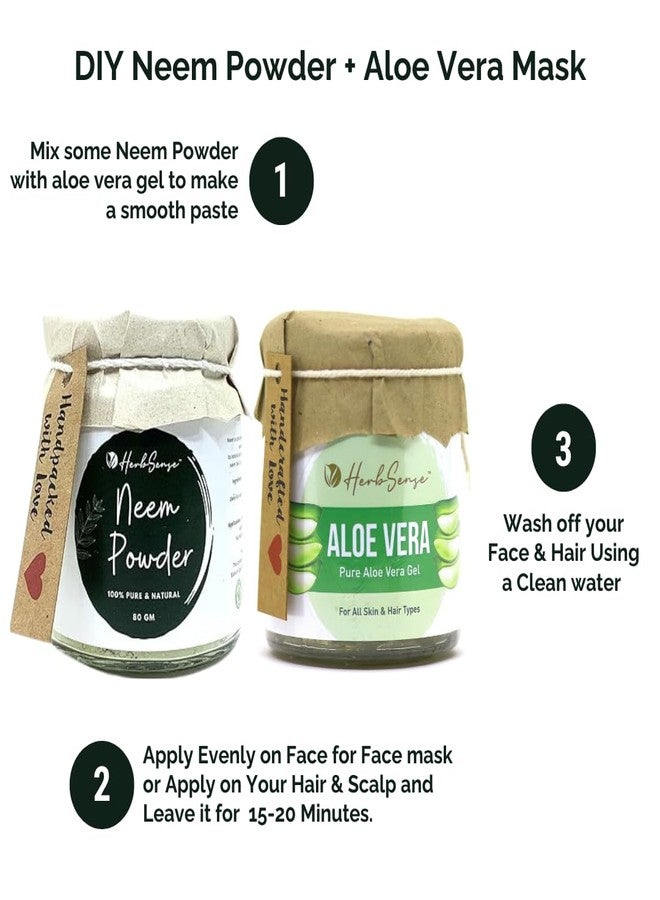 Herbsense Pure Aloe Vera Gel & Neem Powder Combo Pack- For Healthy Dandruff Free Hair & Glowing Skin, Pack of 2 - Image 3