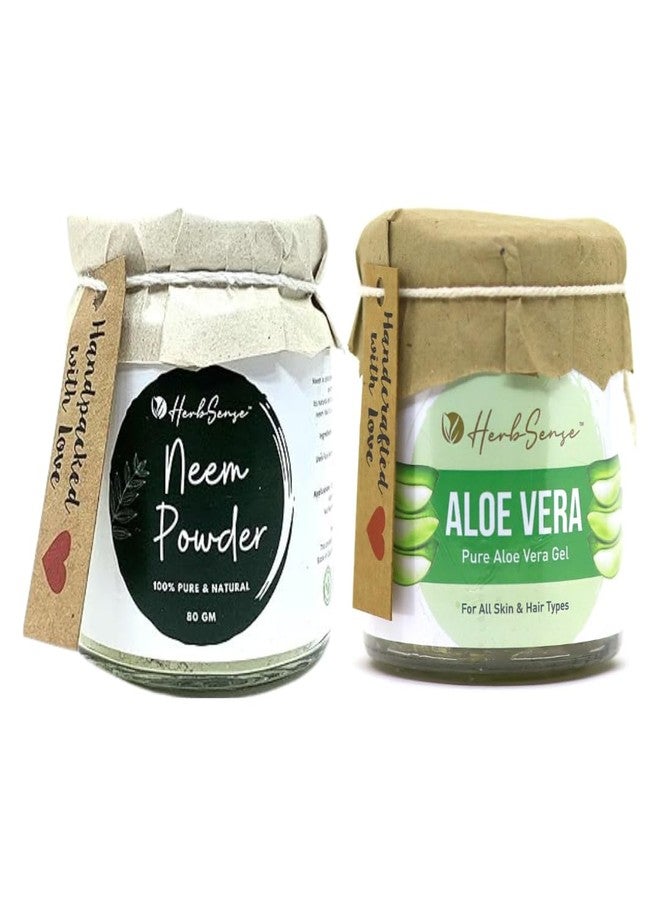 Herbsense Pure Aloe Vera Gel & Neem Powder Combo Pack- For Healthy Dandruff Free Hair & Glowing Skin, Pack of 2 - Image 2