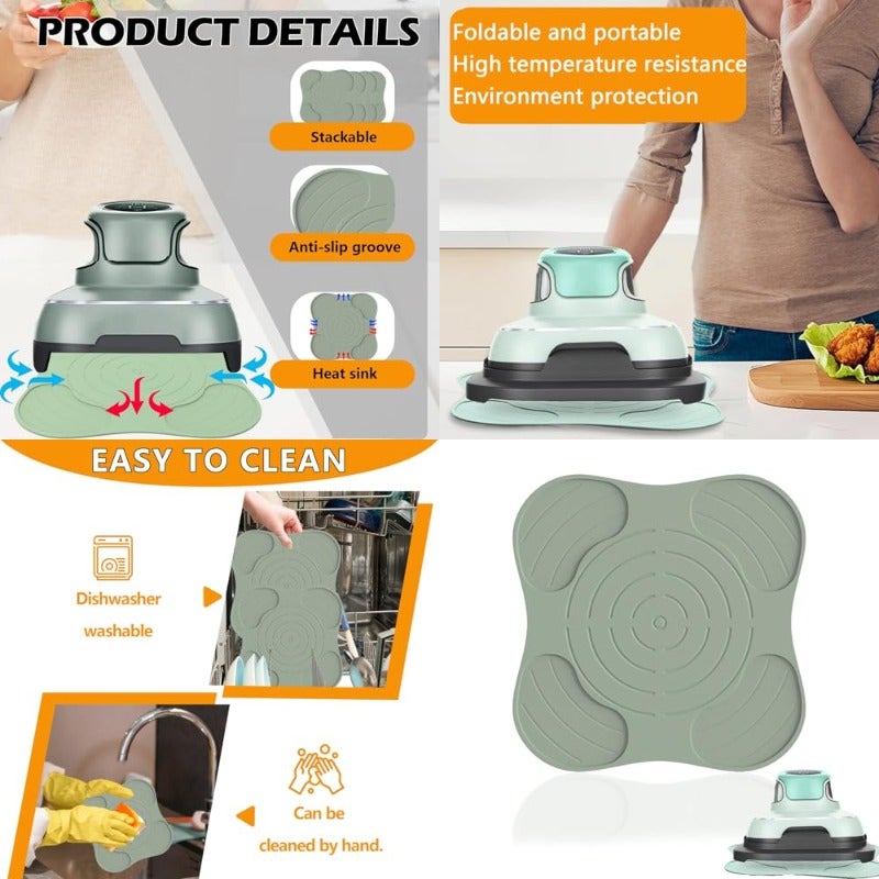 Ninja Fryer Trivets Silicone for Ninja Crispi Non-Slip Heat Resistant Mat Kitchen Counter Silicone Trivet Mats  Fryer Mats for Ninja Crispi Accessories Dishwasher Safe Green - Image 1