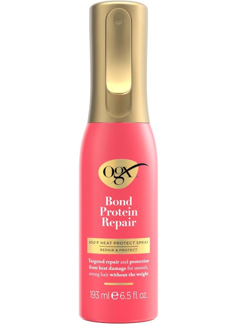 Ogx Repair & Protein Bond Repair Heat Protectant Spray 450°F Thermal Protection Spray for Targeted Damage Repair and Heat Damage Protection 6.5 fl oz - Image 1
