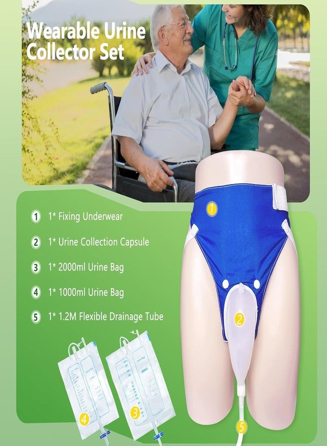 COZIESS مجموعة COZIESS 1Pack، مجموعة تجميع البول المحمولة القابلة للارتداء مع سروال ثابت يسمح بالتهوية، وكبسولة تجميع سيليكون قابلة لإعادة الاستخدام، وأكياس تصريف البول بسعة 2000 مل و1000 مل، سهلة الاستخدام، للرجال كبار السن. - Image 2