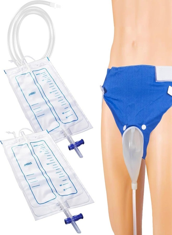COZIESS مجموعة COZIESS 1Pack، مجموعة تجميع البول المحمولة القابلة للارتداء مع سروال ثابت يسمح بالتهوية، وكبسولة تجميع سيليكون قابلة لإعادة الاستخدام، وأكياس تصريف البول بسعة 2000 مل و1000 مل، سهلة الاستخدام، للرجال كبار السن. - Image 1