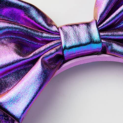 Foeran Mouse Ears Headbands Shiny Bows Mouse Ears Glitter Party Princess Decoration Cosplay Costume for Girls Women (Purple-1) - Image 3