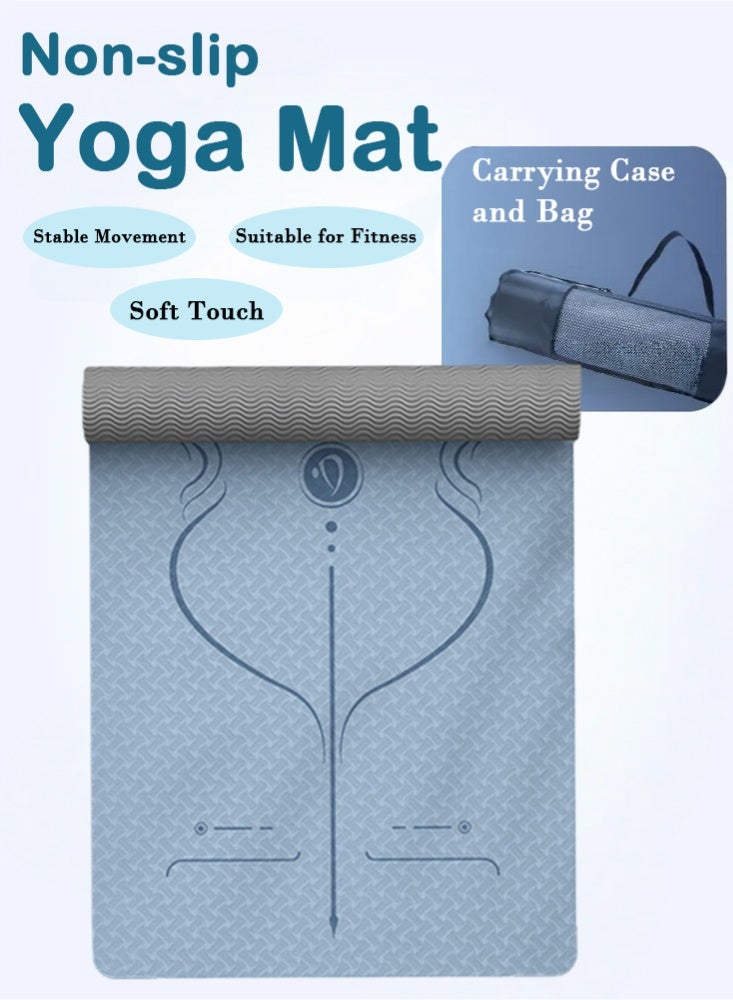 PHISMA Yoga Mat, Extra Thick 6MM TPE Fitness Exercise Mat with Carrying Sling & Storage Bag - Non-Slip Dual-Sided (183x80cm) - (Blue) - Image 1