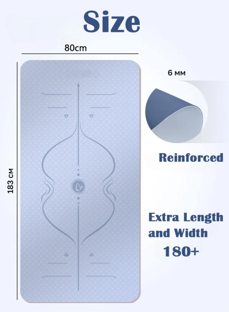 PHISMA Yoga Mat, Extra Thick 6MM TPE Fitness Exercise Mat with Carrying Sling & Storage Bag - Non-Slip Dual-Sided (183x80cm) - (Blue) - Image 2