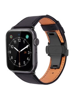Y&D Genuine Leather Band for Apple Watch Premium Quality Strap with Butterfly Clasp Men Compatible iWatch SE Series 9 8 7 6 5 4 3 2 1or Ultra Black All of  - Image 3