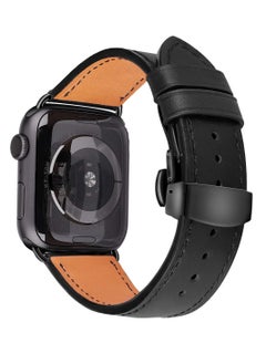 Y&D Genuine Leather Band for Apple Watch Premium Quality Strap with Butterfly Clasp Men Compatible iWatch SE Series 9 8 7 6 5 4 3 2 1or Ultra Black All of  - Image 2