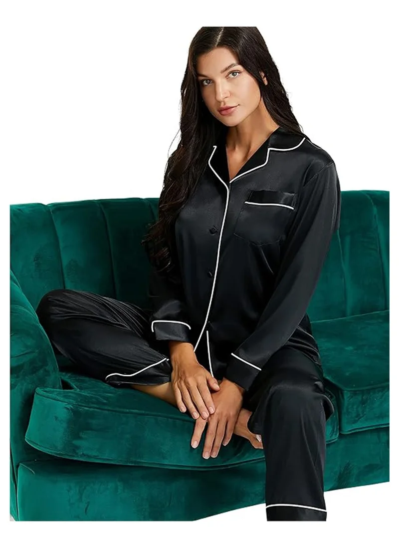 Caprisious Caprisious Women's Full Sleeve Silk Satin Pajama Set - Ultra Soft and Comfortable Nightwear for a Luxurious and Restful Sleep, Perfect for Relaxing Evenings and Cozy Nights