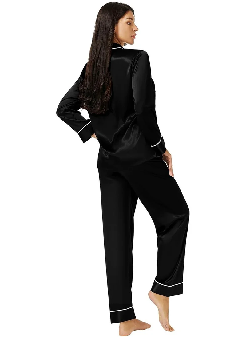 Caprisious Caprisious Women's Full Sleeve Silk Satin Pajama Set - Ultra Soft and Comfortable Nightwear for a Luxurious and Restful Sleep, Perfect for Relaxing Evenings and Cozy Nights