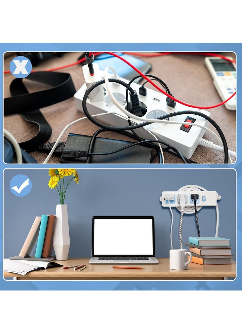 Self Adhesive Power Strip Holder Power Socket Mounts with Wire Wrap Function, Plastic Power Bar Holder Power Strip Fixer for Router Computer Kitchen Home Office Cable Management 5 Pack