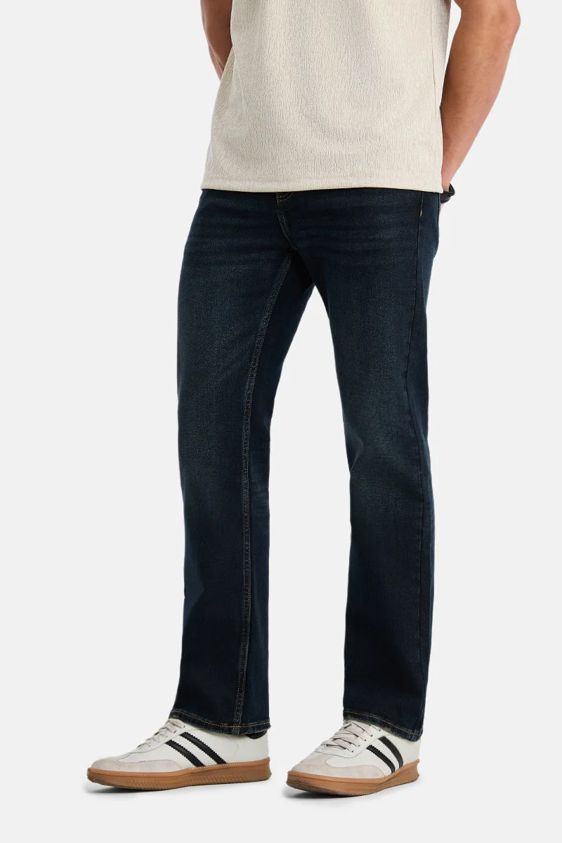 SNITCH Dark Blue Solid Straight Fit Casual Jeans
