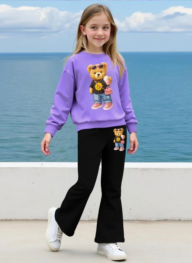 Take Two Take Two Teens Teddy Bear Graphic Sweatshirt and Flare Pants Set
