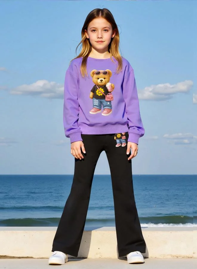 Take Two Take Two Teens Teddy Bear Graphic Sweatshirt and Flare Pants Set