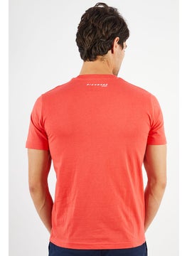 JOHN RICHMOND Men Sportswear Fit Crew Neck Short Sleeve Graphic T-shirt, Coral  - Image 3