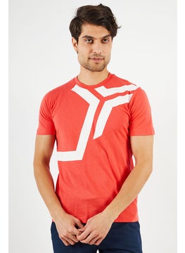 JOHN RICHMOND Men Sportswear Fit Crew Neck Short Sleeve Graphic T-shirt, Coral  - Image 1