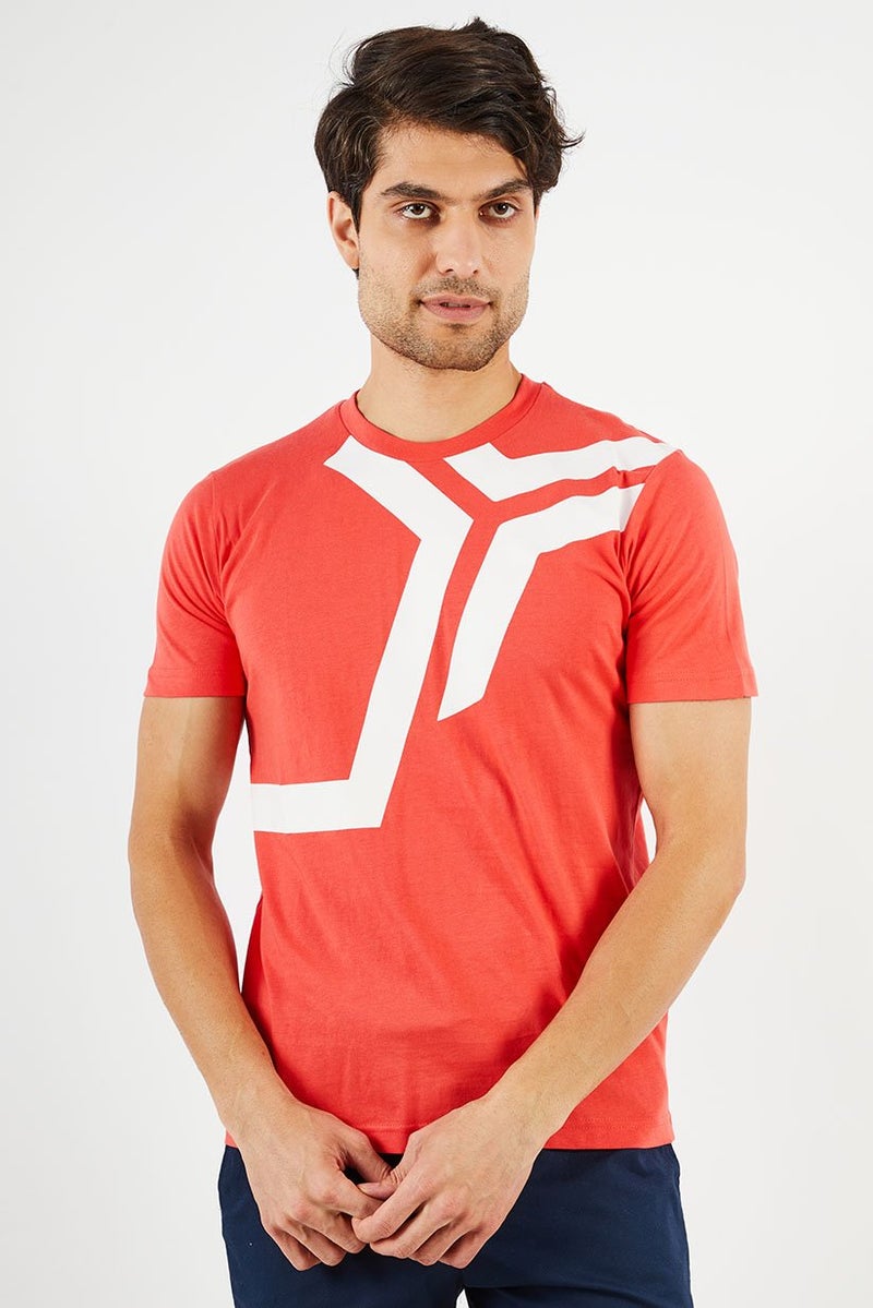 JOHN RICHMOND Men Sportswear Fit Crew Neck Short Sleeve Graphic T-shirt, Coral - Image 1
