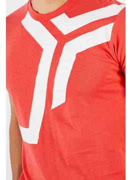 JOHN RICHMOND Men Sportswear Fit Crew Neck Short Sleeve Graphic T-shirt, Coral  - Image 4