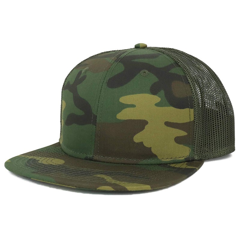 Armycrew Oversize XXL Blank Camouflage Flatbill Mesh Snapback Cap - Camo Olive - 2XL - Image 1