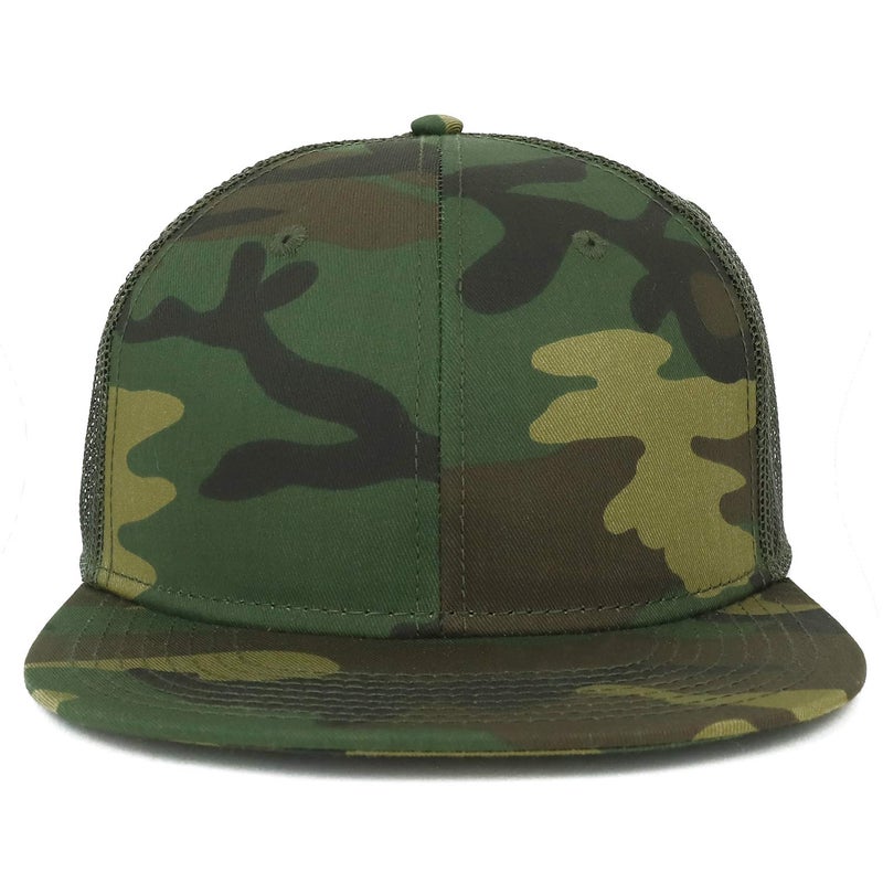 Armycrew Oversize XXL Blank Camouflage Flatbill Mesh Snapback Cap - Camo Olive - 2XL - Image 2