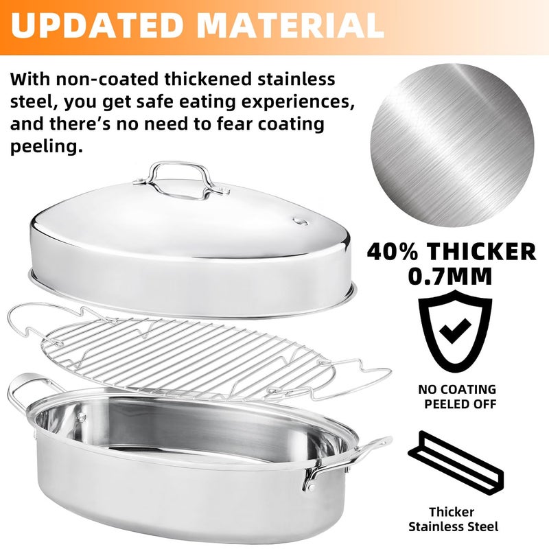 QPMR 22" Stainless Steel Roasting Pan with Lid and Rack,25LB Capacity,Large Roaster Pan for Oven,Nonstick Roasting Pan for Turkey,Chicken,Gifts for Mom,Wife - Image 3