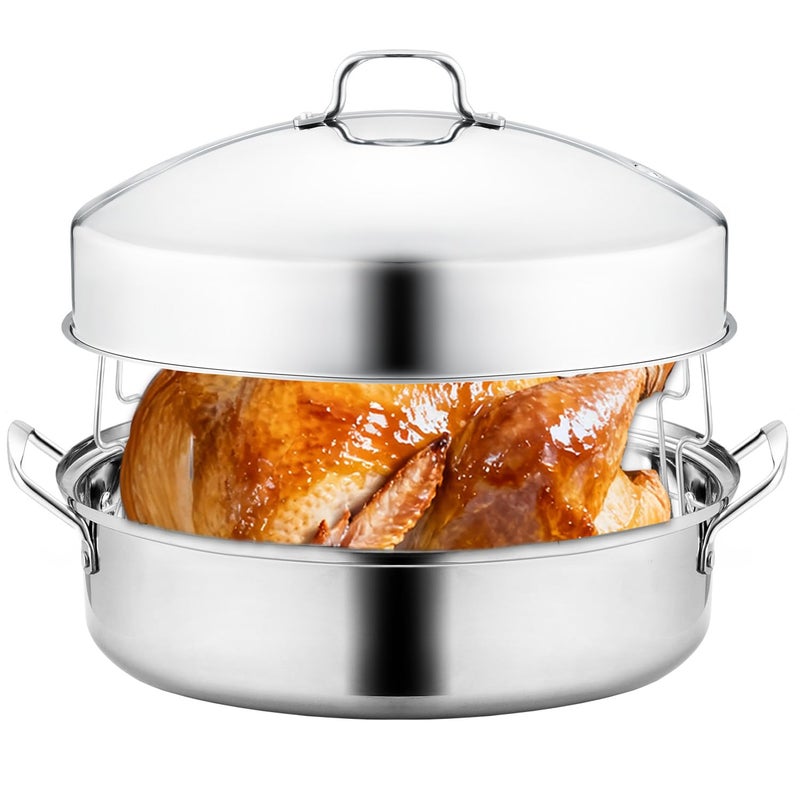 QPMR 22" Stainless Steel Roasting Pan with Lid and Rack,25LB Capacity,Large Roaster Pan for Oven,Nonstick Roasting Pan for Turkey,Chicken,Gifts for Mom,Wife - Image 1