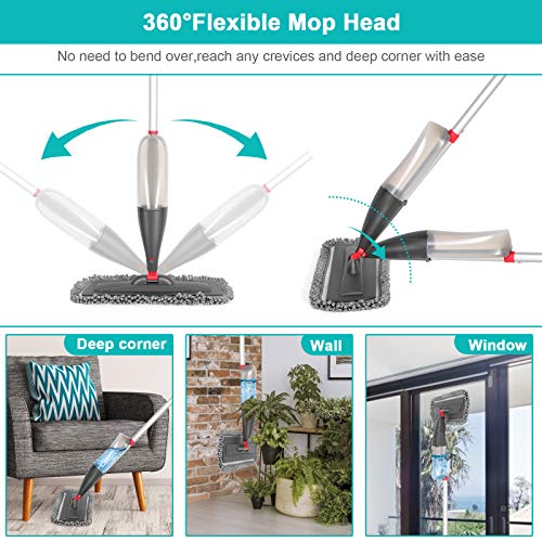 CLDREAM Spray Mop for Floor Cleaning with 3pcs Washable Pads - Wet Dry Microfiber Mop with 800 ml Refillable Bottle for Kitchen Wood Floor Hardwood Laminate Ceramic Tiles Floors Dust Cleaning - Image 4