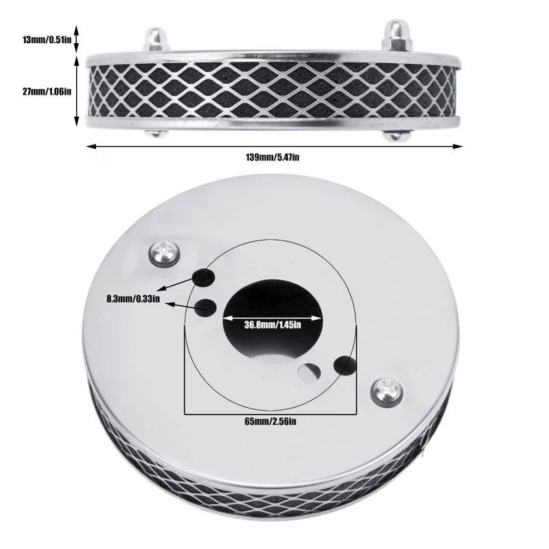 KIMISS Round Air Filter, High Flow Pancake Air Filter Element Chrome A102 for SU HS4 Carburetors 1½ Inch - Image 2
