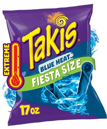 Taki's Takis Blue Heat 17 oz Fiesta Size Bag, Hot Chili Pepper Flavored Extreme Spicy Rolled Tortilla Chips - Image 1