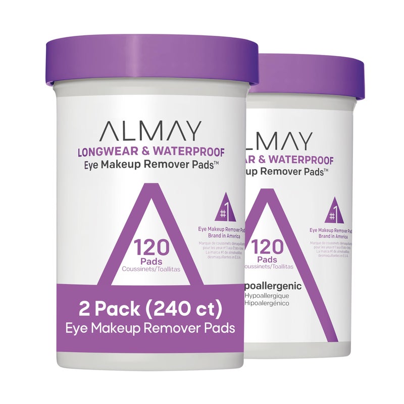Almay Makeup Remover Pads, Longwear & Waterproof, Hypoallergenic, Fragrance-Free, Dermatologist & Ophthalmologist Tested, 2 pack - Image 1