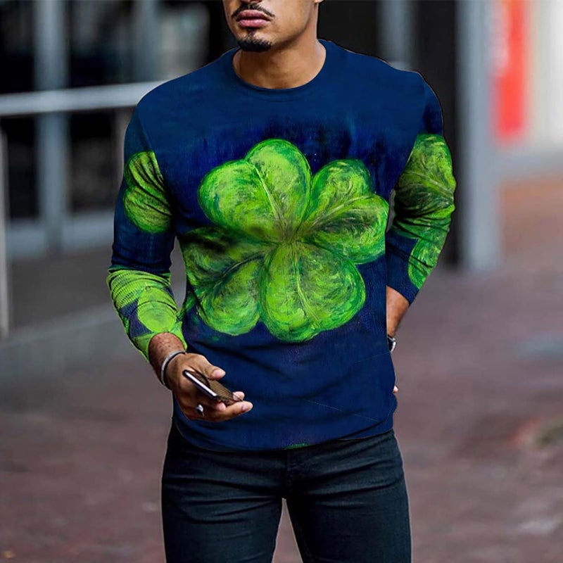 cheekyglo Men St Patricks Day Long Sleeve T-Shirt Shamrock Printing Slim-Fit Crew Neck Tops Pullover Tie Dye Tee Sweatshirt Blouse - Image 5