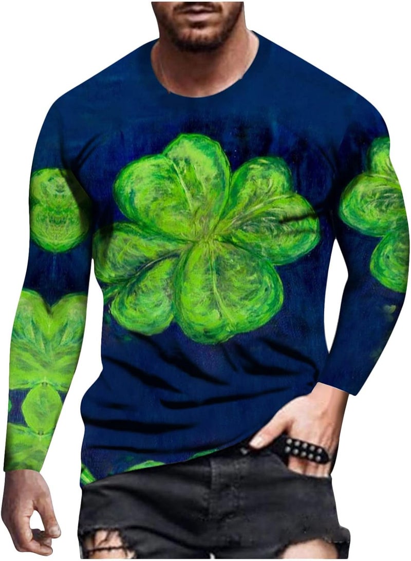cheekyglo Men St Patricks Day Long Sleeve T-Shirt Shamrock Printing Slim-Fit Crew Neck Tops Pullover Tie Dye Tee Sweatshirt Blouse - Image 1