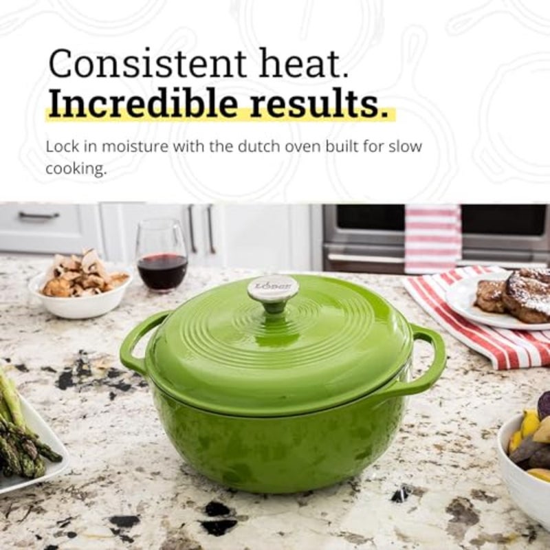 6 Quart Enameled Cast Iron Dutch Oven for cooking, baking, marinating, refrigerating and serving avocado green, oven safe to 500 F, stovetop compatible, dual handles - Image 3