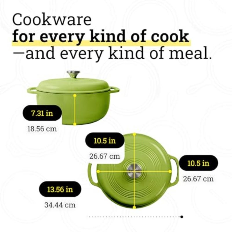 6 Quart Enameled Cast Iron Dutch Oven for cooking, baking, marinating, refrigerating and serving avocado green, oven safe to 500 F, stovetop compatible, dual handles - Image 5