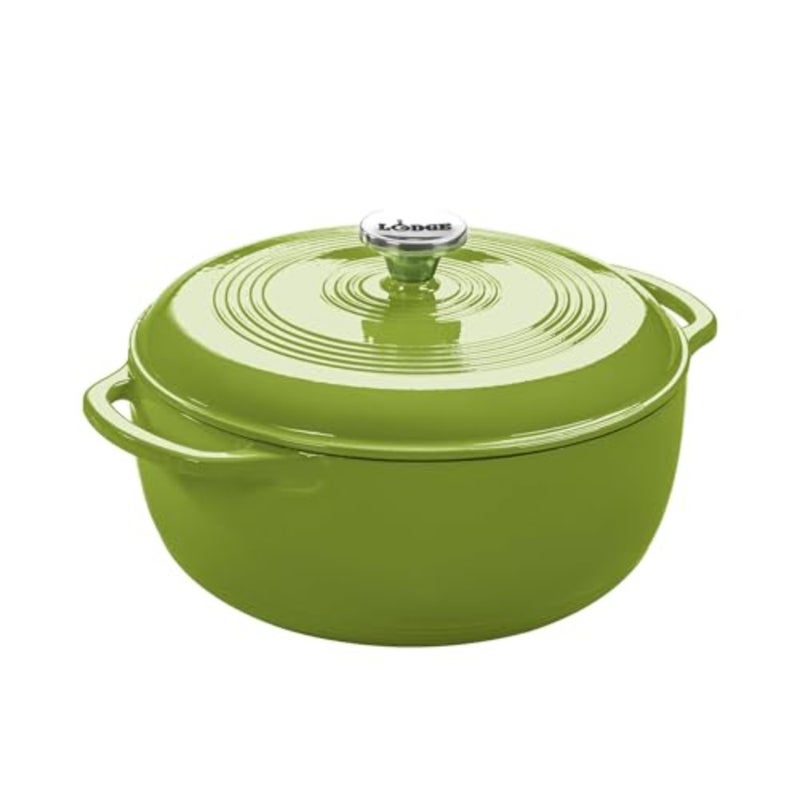 6 Quart Enameled Cast Iron Dutch Oven for cooking, baking, marinating, refrigerating and serving avocado green, oven safe to 500 F, stovetop compatible, dual handles - Image 1