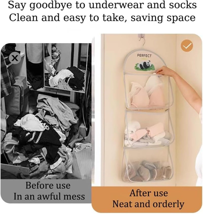 3-Layer Hanging Closet Organizer for Bras, Underwear, and Socks - 2 Pack - Image 4