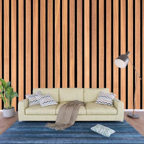 Wollzo Modern Wooden Slat Wall Panel, Vertical Decorative Room Divider, Natural Oak Finish Wallpaper (1000 cm) - Image 1