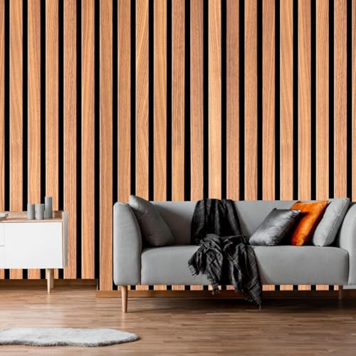 Wollzo Modern Wooden Slat Wall Panel, Vertical Decorative Room Divider, Natural Oak Finish Wallpaper (1000 cm) - Image 4