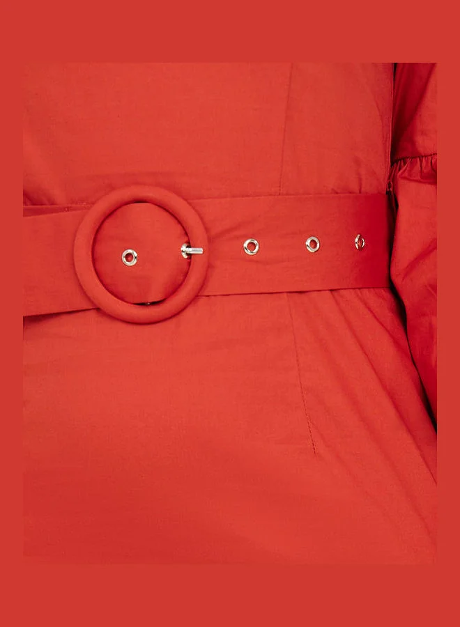 Styli Bell Sleeves Cotton Sheath Midi Dress with Belt