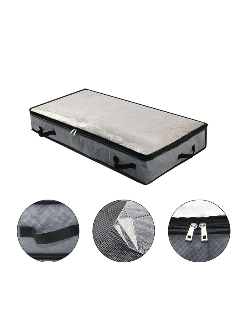 GUDOO 2pcs Soft Foldable Under Bed Storage Bags for Blankets Clothes Comforters Storage Organizer in Bedroom, Closet with Transparent Cover, 4 Handles, 100 * 50 * 15cm, Grey (Style 1)  - Image 2