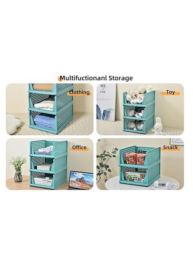 JEYANG Foldable Plastic Wardrobe Organizer - Stackable Storage Solution for Clothes, Ideal for Bathroom, Kitchen, and Bedroom Use (Pack of 12, Blue) - Image 4