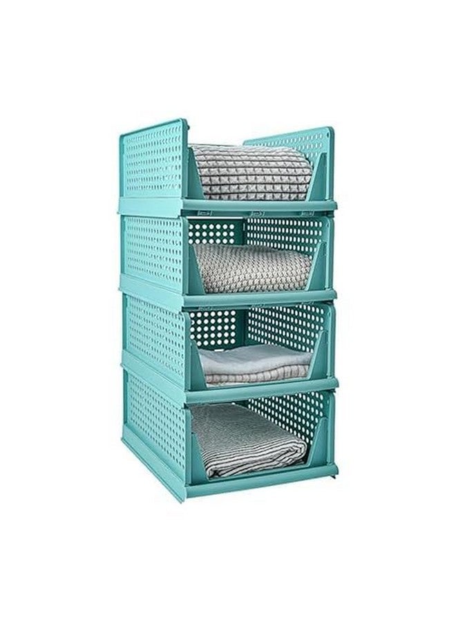 JEYANG Foldable Plastic Wardrobe Organizer - Stackable Storage Solution for Clothes, Ideal for Bathroom, Kitchen, and Bedroom Use (Pack of 12, Blue) - Image 1