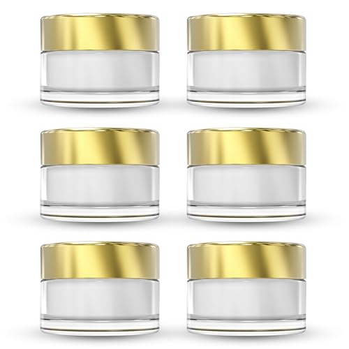 Devinez Multipurpose (Pack of 6) Round Frost Glass Cosmetic Jars,30gm with Inner Liners and Golden Lids, Travel Jars, Refillable for Makeup, Cream, Lotion, Sugar Scrubs, Eye Shadow Paint, Jewelry - Image 1