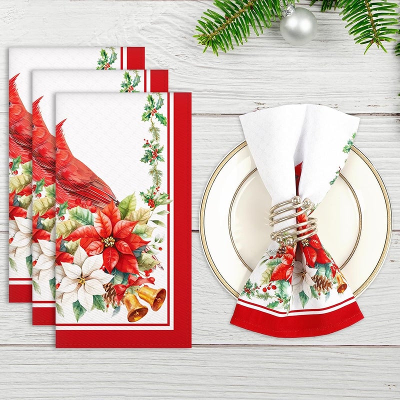 Arquiel Christmas Cardinal Napkins 1818 Inch Floral Dinner Cloth Napkins Set of 6 Washable Cotton Soft Absorbent Square Napkins for Dining Kitchen Party Wedding Decoration - Image 5