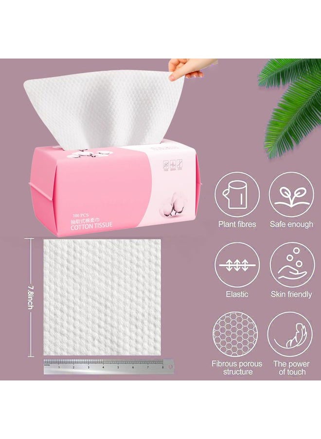 Hsxfl Disposable Face Towel 100 Count for Washing Soft Cotton Dry Wipes Facial Cloths Towelettes for Washing and Drying, Facial Tissue for Cleansing, Skincare and Makeup Remover (4 Pack-400 Count) - Image 5
