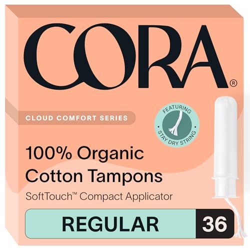 Cora Organic Applicator Tampons | Regular Absorbency | 100% Organic Cotton, Unscented, BPA-Free Compact Applicator | Leak Protection | Packaging May Vary | 36 Total - Image 1