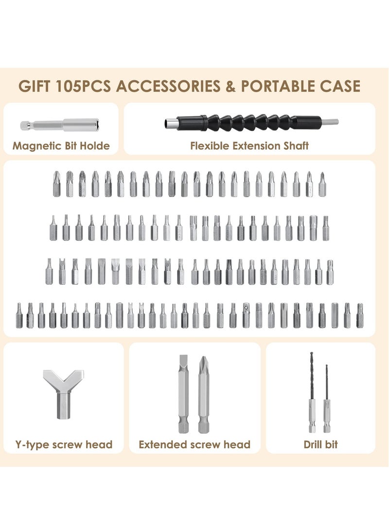 SYOSI Electric Screwdriver Set, Rechargeable Electric Screwdriver with 106 Pcs Bit Rotatable Handle LED Light Carrying Case, Home Repair Tool Set - Image 3