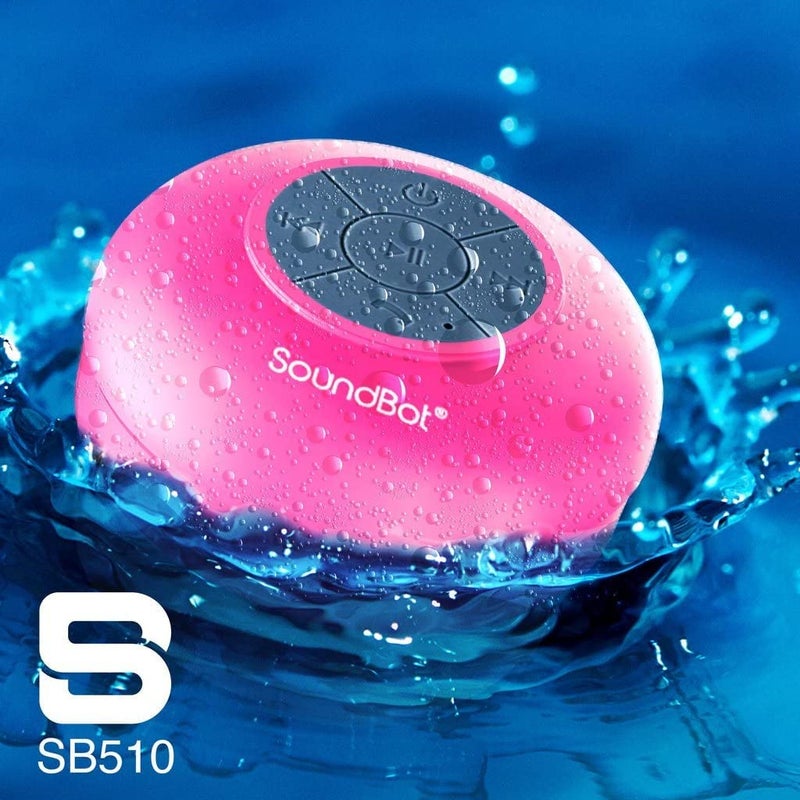 Soundbot SB510 HD Water Resistant Bluetooth Shower Speaker, Handsfree Portable Speakerphone with Built-in Mic, 6hrs of Playtime, Control Buttons and Dedicated Suction Cup for Showers (Pink) - Image 5