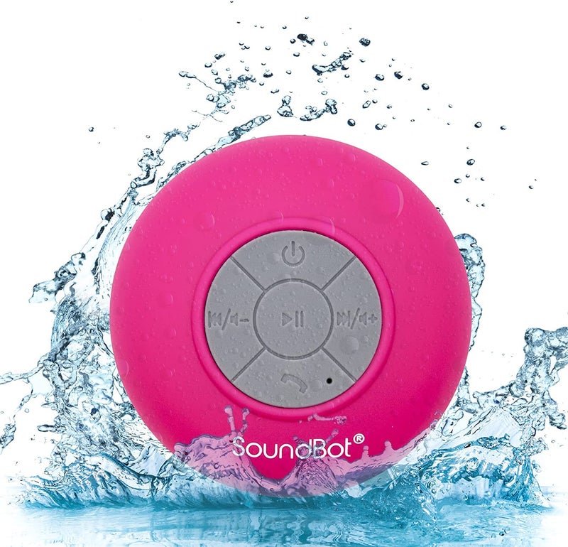 Soundbot SB510 HD Water Resistant Bluetooth Shower Speaker, Handsfree Portable Speakerphone with Built-in Mic, 6hrs of Playtime, Control Buttons and Dedicated Suction Cup for Showers (Pink) - Image 1